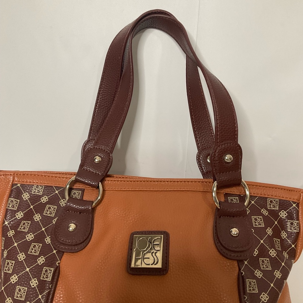 Jose Hess Faux Leather Madison Avenue Mocha Dual Strap Bag; Snap Front Pocket - Picture 3 of 15